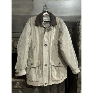 Vtg 90s Fieldmaster Jacket Mens Med Tan Barn Chore Coat Quilt Down Lined Leather